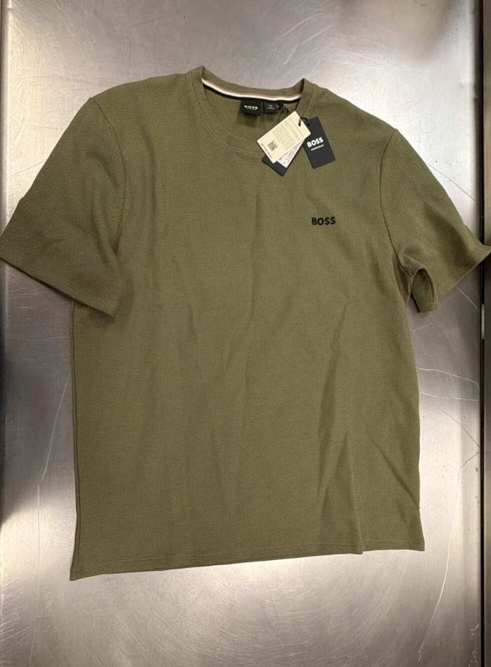 BOSS Waffle T-Shirt Size L Green Short Sleeve
